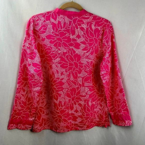 Carole Little Tunic Top Women Small 100% Linen Floral Pattern Barbie Pink White - Picture 3 of 4